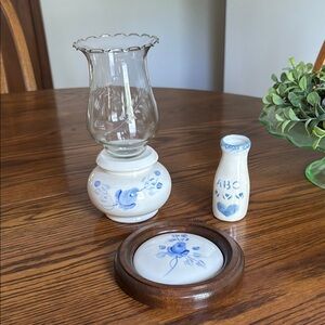 Blue and White Ceramic Oil Lamp with Floral Design
